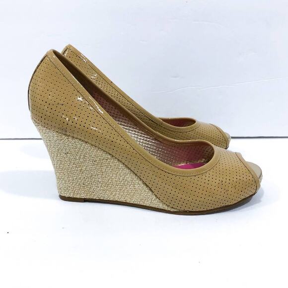 Lilly Pulitzer Perforated Patenet Leather Espadrille Wedges - Picture 2 of 10